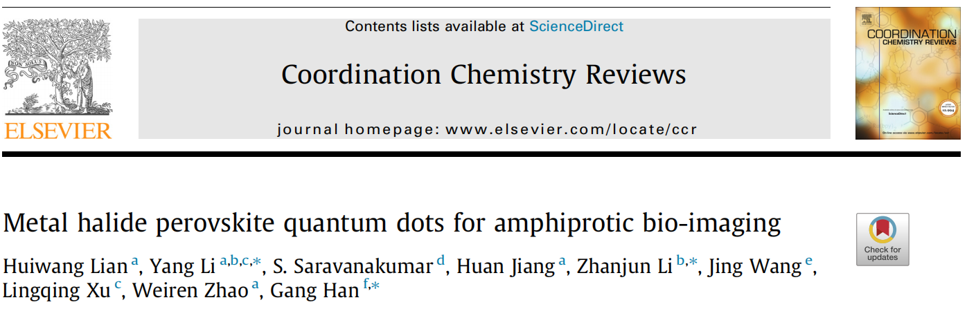 广州医科大学李杨教授团队Coordination Chemistry Reviews: 两亲性金属卤化物钙钛矿量子点生物成像应用