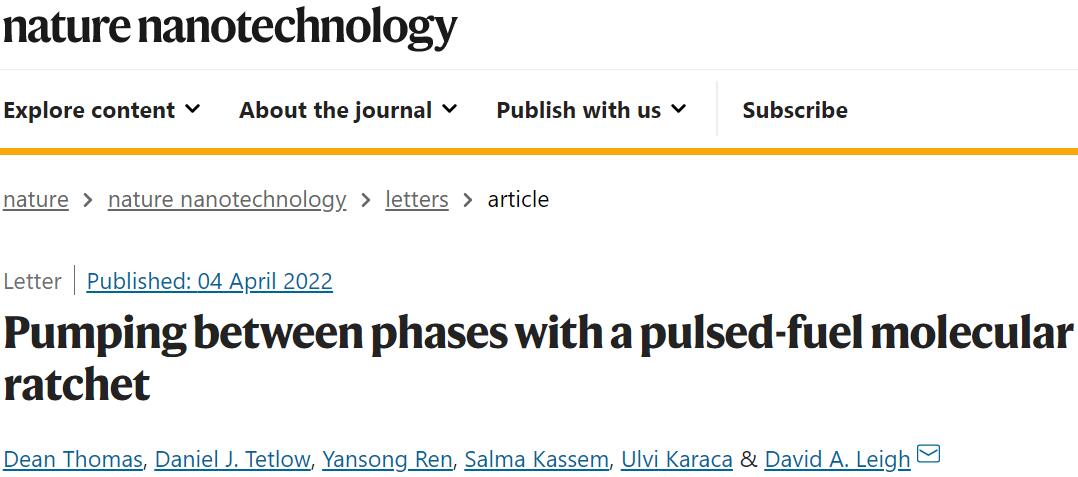 Nature Nanotechnology:利用脉冲燃料分子ratchet在相间泵送