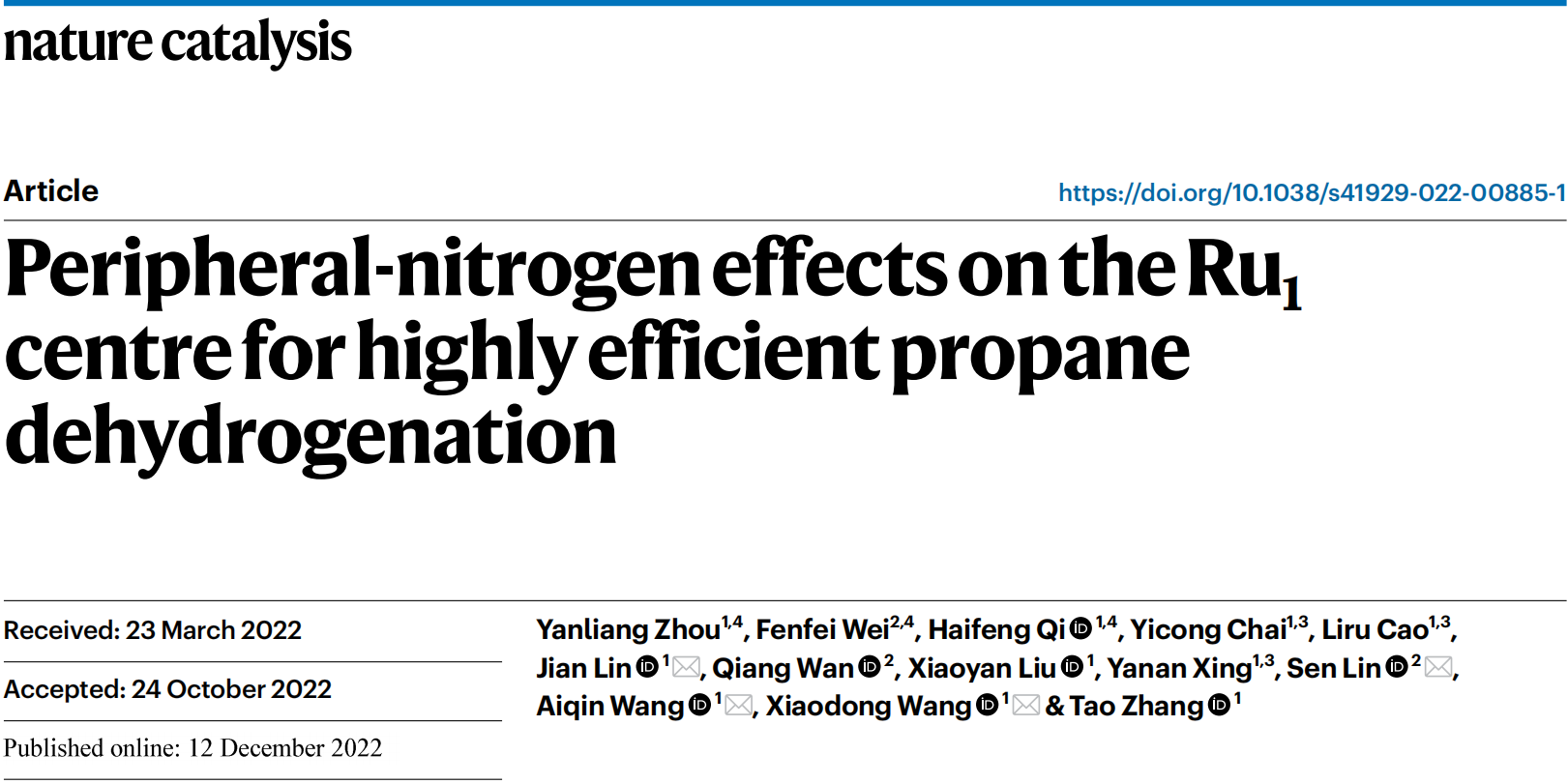 大连化物所最新Nature Catalysis:解析外围N对Ru单原子催化中心影响,实现高效丙烷脱氢