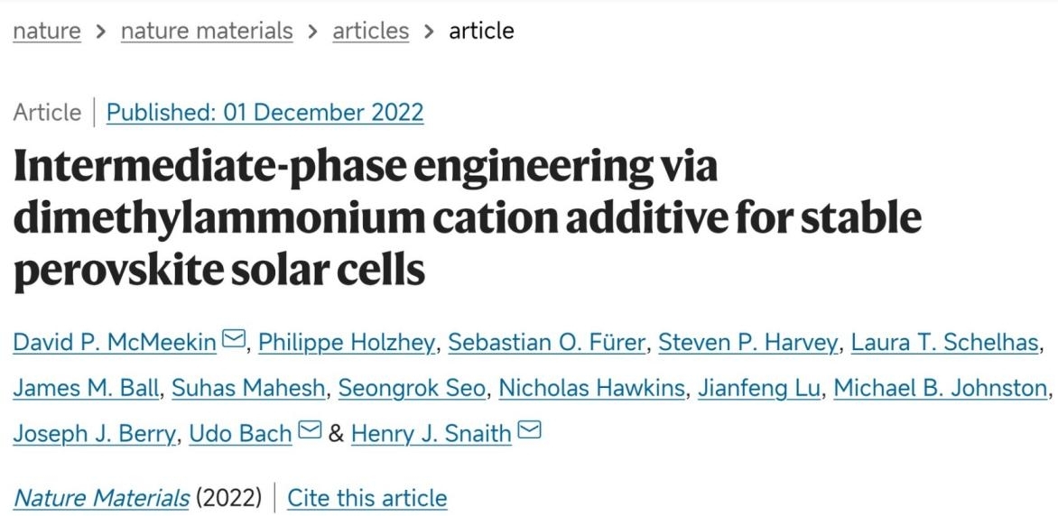 四年磨一剑:Snaith团队Nature Materials