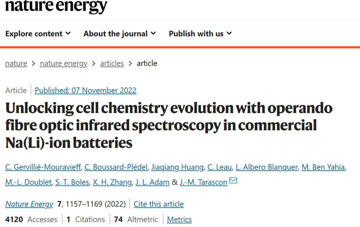 Nature Energy:原位红外光纤光谱监测商用Na(Li)离子电池化学演化过程