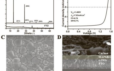 Adv. Energy Mater.：在具有碳电极的无空穴传输材料MAPbBr3太阳能电池中实现高达1.57 V的高开路电压
