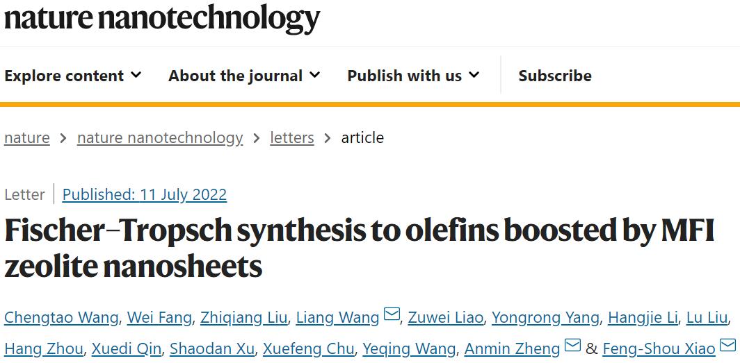 浙大&中科院 Nature Nanotechnology：MFI分子筛纳米片助力FTO
