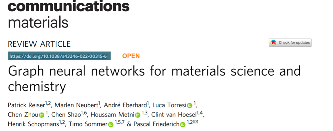 Communications Materials: 详解图神经网络在化学和材料科学中大展宏“图”
