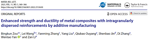 Mater. Res. Lett.：高强度高延展性金属复合材料的激光增材制造